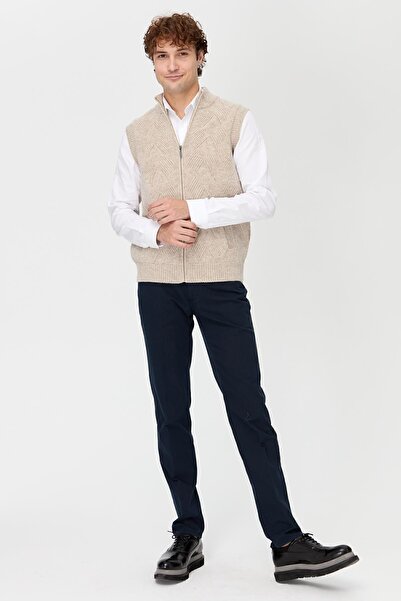 Desen Triko Ανδρικό μάλλινο γιλέκο με όρθιο γιακά με διαμάντι - Βεζ