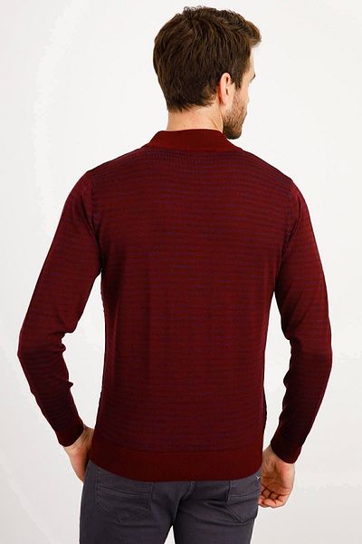 Desen Triko Pulover tricot subțire pentru bărbați, cu model valuri, roșu claret