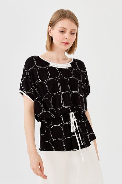 Desen Triko Tricou de damă cu decolteu în două culori din bumbac pieptănat Negru/ecru