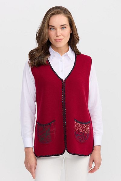 Desen Triko Vestă scurtă din lână, brodata cu margele, cu decolteu în V, pentru femei