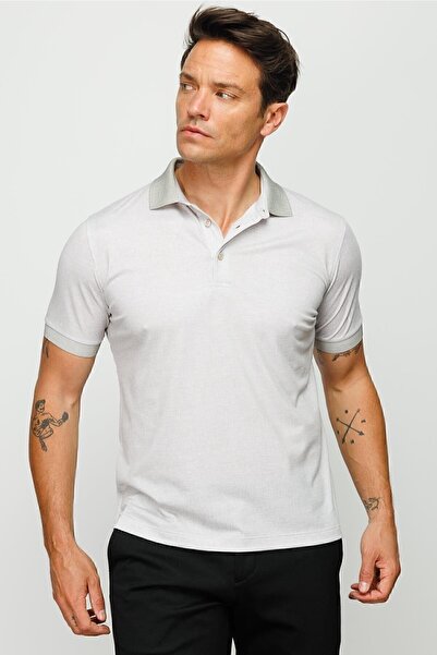 Desen Triko Men's Polo Neck Linen Printed T-shirt Beige