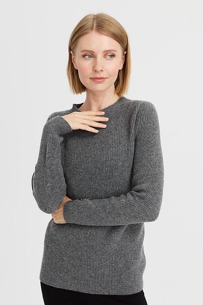 Desen Triko Women's Crew Neck Buttoned Wool Sweater Smoked