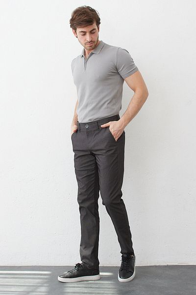 RAVANELLI Μαύρο Slim Fit Lycra Chino Παντελόνι - Μοντέρνο Ανδρικό Σχέδιο με Πλαϊνές Τσέπες