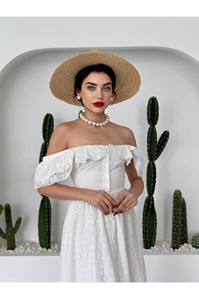 Afiş Butik Φόρεμα με κουμπιά με τετράγωνο γιακά με λευκό χτένι