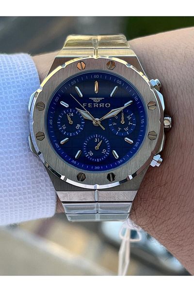 FERRO 30 Mt Waterproof Men's Wristwatch - Steel Cord, Chronograph Function Efm.43002.A3