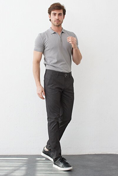 RAVANELLI Black Slim Fit Lycra Chino Pants - Modern Men's Design with Side Pockets