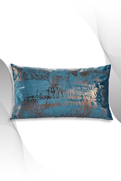 ÖZENEV Petrol Copper Throw Pillow Cover Decorative Patterned Velvet Soft Living Room Sofa