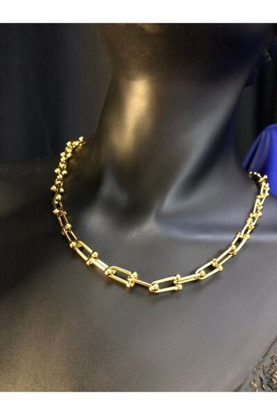 vogutima Kadın Çelik Kolye - Tiffany Gold Renk 24 Ayar Altın Kaplama • Sevgiliye • Eşe • Anneye Zincir