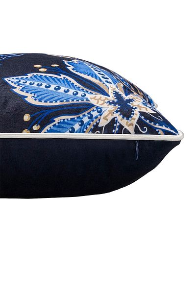 ÖZENEV Soft Lounge Armchair Avant-Garde Piping Navy Blue Luxury Velvet 43X43 cm Throw Pillow Cover