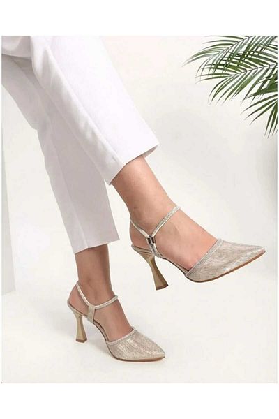 Dira Women's Gold Stone Detailed Heels Setiletto Evening Shoes
