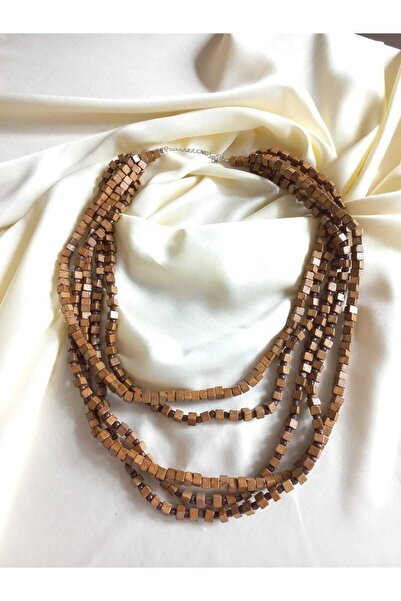 İPAR AKSESUAR Kadın - Kahve Bambu Küp Ahşap Bohem Kolye