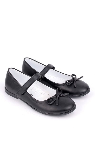 Rıdvan Çelik Bow Girls' Casual and Evening Dress Ballerina Shoes Black Skin