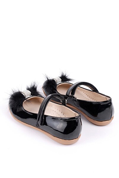 Rıdvan Çelik Stoned Girl's Daily and Evening Dress Ballerina Shoes Black Patent Leather