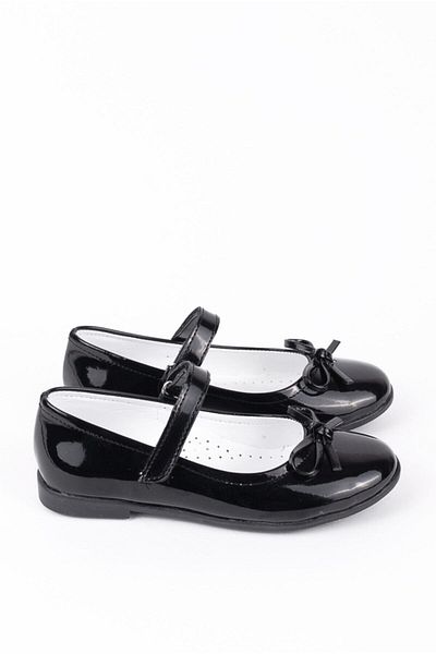 Rıdvan Çelik Bow Girls' Casual and Evening Dress Ballerina Shoes Black Patent Leather