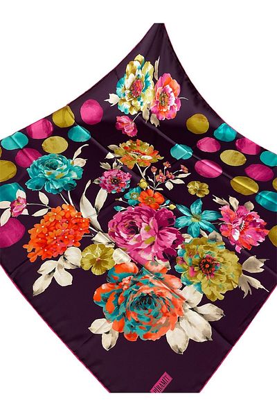 PİRAMİT 90cm X 90cm Pyramid Digital Printed Floral Patterned Plum Scarf - Es-09