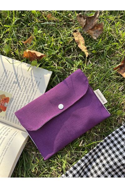 Sumicorn Design Soft Keten Yıkanabilir Çıtçıt Detaylı Ped Çantası, Mini Cüzda...