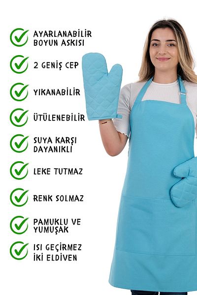 sevilya Gloves Set of 3 - Kitchen Apron with Adjustment Strap and Pocket (2 Gloves) Chef, Waiter, Cafe Cook Barista