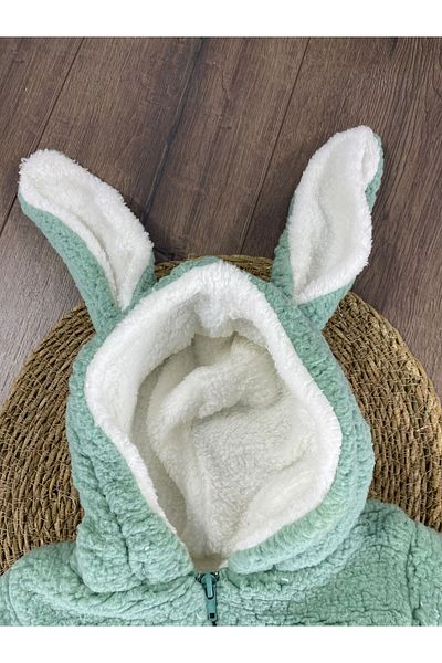 bebicix Double Layer Wellsoft Furry Rabbit Ear Unisex Winter Baby Jumpsuit