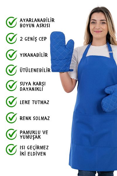 sevilya Gloves Set of 3 - Kitchen Apron with Adjustment Strap and Pocket (2 Gloves) Chef, Waiter, Cafe Cook Barista