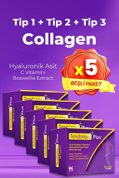 Tendonom Plus Collagen Hyaluronic Acid - Type 1-2-3, 60 Capsules x 5 Pieces