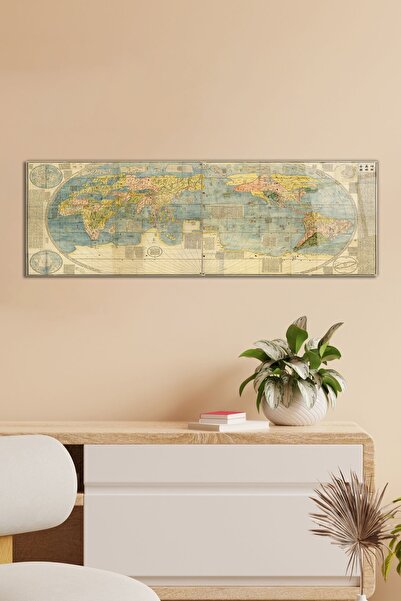 Vosevu Eski Çin Dünya Haritası Panoramik Cam Tablo, Modern Ev ve Ofis Dekoru,...