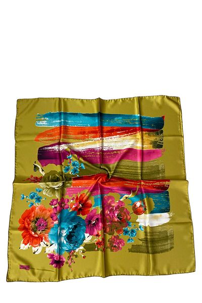 PİRAMİT Green Floral Pattern Pyramid Scarf - 90cm X 90cm Es-13