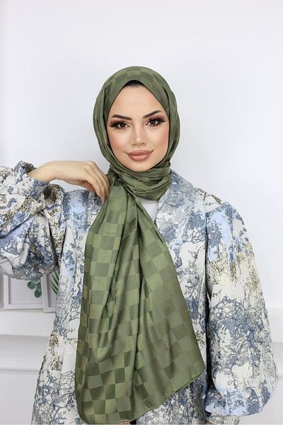 Trablus Checkerboard Patterned Hijab Women's Silky Jacquard Shawl