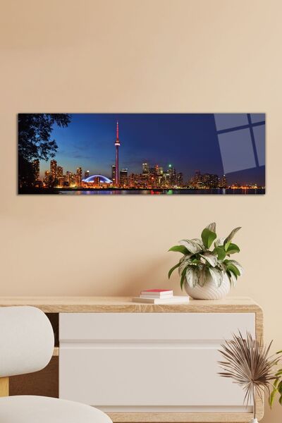 Vosevu Şehir Işıklı Manzara Panoramik Cam Tablo, Modern Ev ve Ofis Dekoru, He...