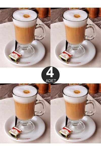 Paşabahçe 4-Piece Glass Latte Cappuccino Macchiato Nescafe Irish Coffee Cup with Handle Fma074552