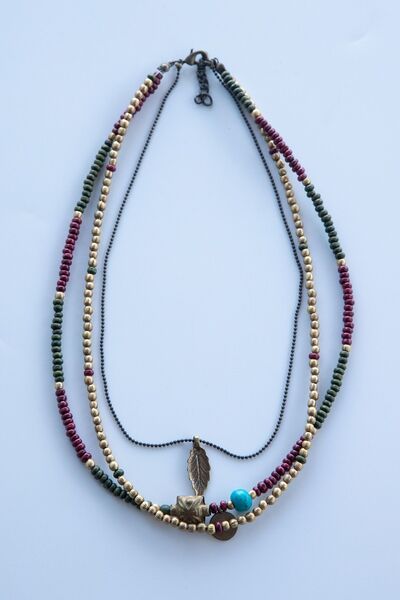 Lila Rosa Etnik Otantik Çoklu Kolye