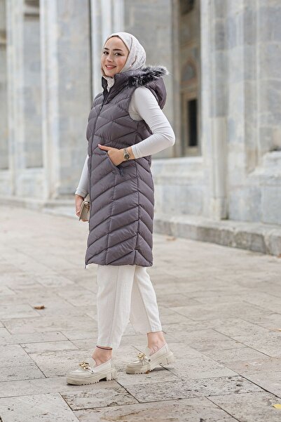 LOCCO Сірий капюшон без рукавів надувний жіночий жилет