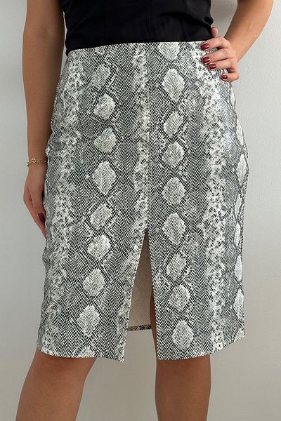 SWARIUS White Patterned Women's Leather Skirt - Slit Detail