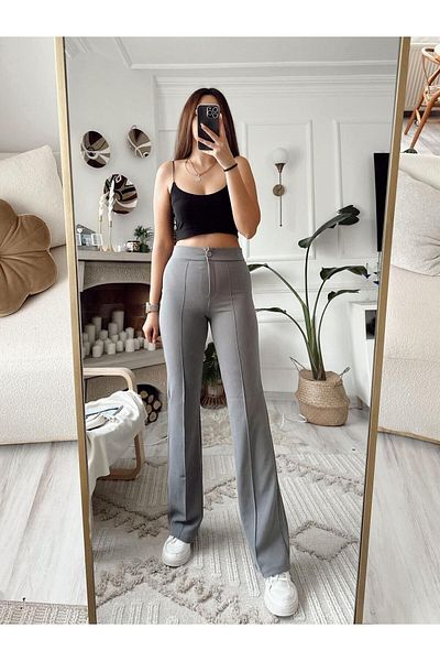 Club Floral Fashıon Lisa Gray Striped Crepe Trousers