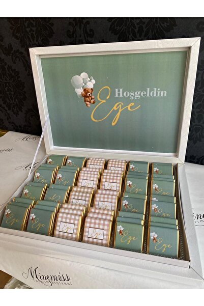 PLASTANKA Lüks Kutulu İsme Özel Tasarımlı Kız-Erkek Bebek Çikolatası 48 Adet Dogum-Yaş Günü-Hediyelik Çikolata