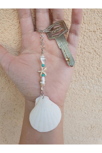 denizdengelen Mint Beaded Seashell Keychain