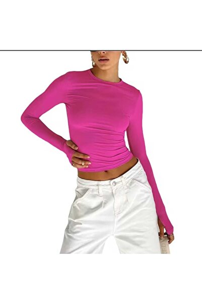 GARDIROZA Crew Neck - Basic Body with Finger Detail, 1 White, 1 Fuchsia, 1 Red