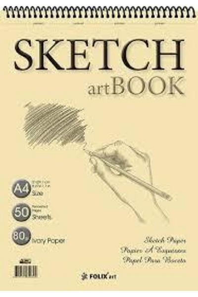 SKETCH BOOK Folıx Art Sketchbook Ivory Spiraled A4 Drawing and Sketch Notebook 50 Sheets 90gr