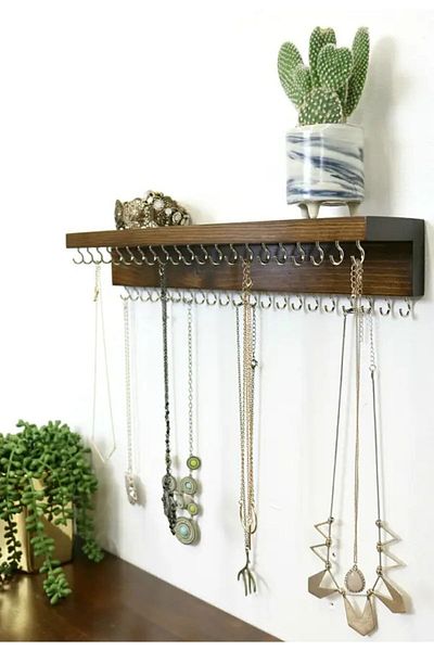 Efe Pendant Hanging Bracket Necklace Hanger Metal Jewelry Stand Large Hanging Wooden Wall Hanger & Keychain