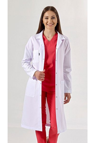 Uçak Medikal Lungime maxi albă, guler clasic, șorț doctor