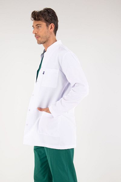 Uçak Medikal Dimensiune intermediară albă, guler judecător, șorț doctor