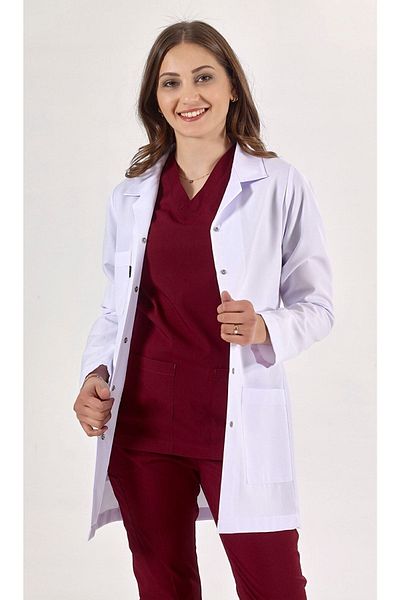 Uçak Medikal Lungime tunică albă, mânecă lungă, guler clasic, haină doctor