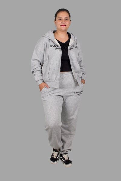 Truva XXL Γκρι Σετ αθλητικής φόρμας με ελαστικό πόδι με ριμπάλα σε μεγάλο μέγεθος