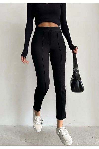 Heyya Women's Black High Waist Slim-Legged Chestnut Trousers