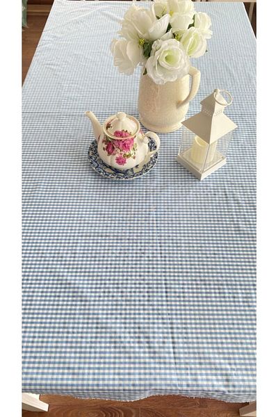 White Alamode Fata de masa Gingham Blue 160x160cm