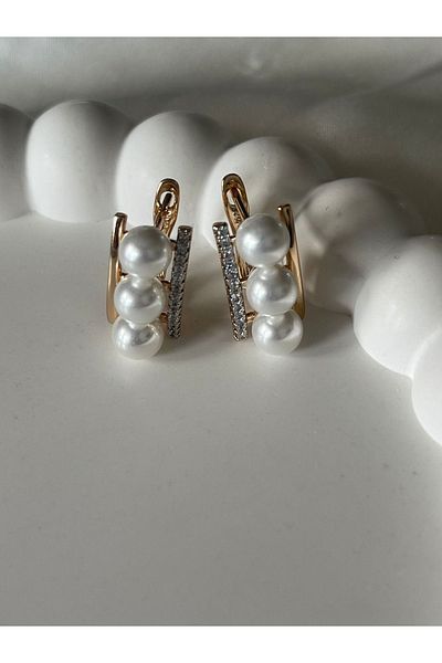 Sens Steel Gold Multi Pearls Earrings