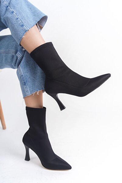 HVZ Exclusive Siyah Kadın Kısa Topuklu Streç Bot