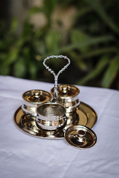 ANTEPSEPETİ Copper Silver Plated Table Top 3 Spice Shakers