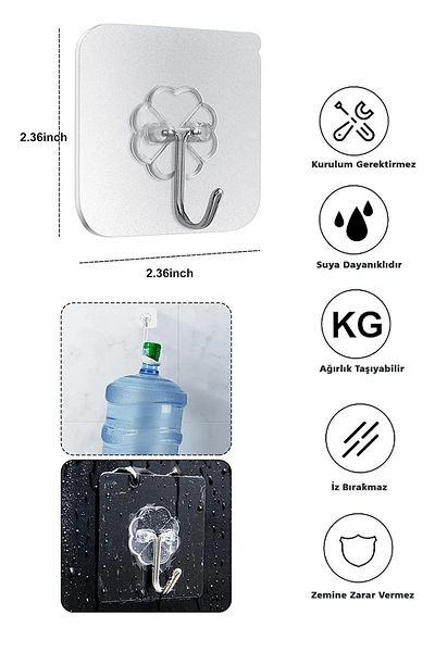 Keyfi Sepet 10Pcs Clear Strong Wall Hanger - Adhesive Suction Cup Hook Kitchen Bathroom Hanger
