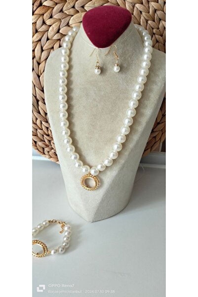 kayalaraksesuar İncili Çeyrekli Kolye Ve Çeyrekli Bileklik Seti