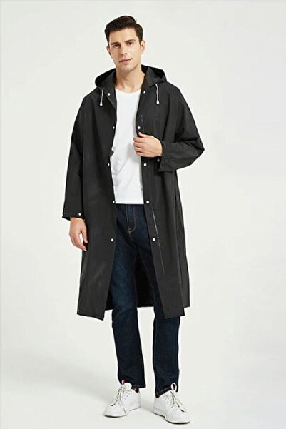 seahome Men's Women's Raincoat Hooded Snaps Eva Raincoat Black Color 1 Piece ...